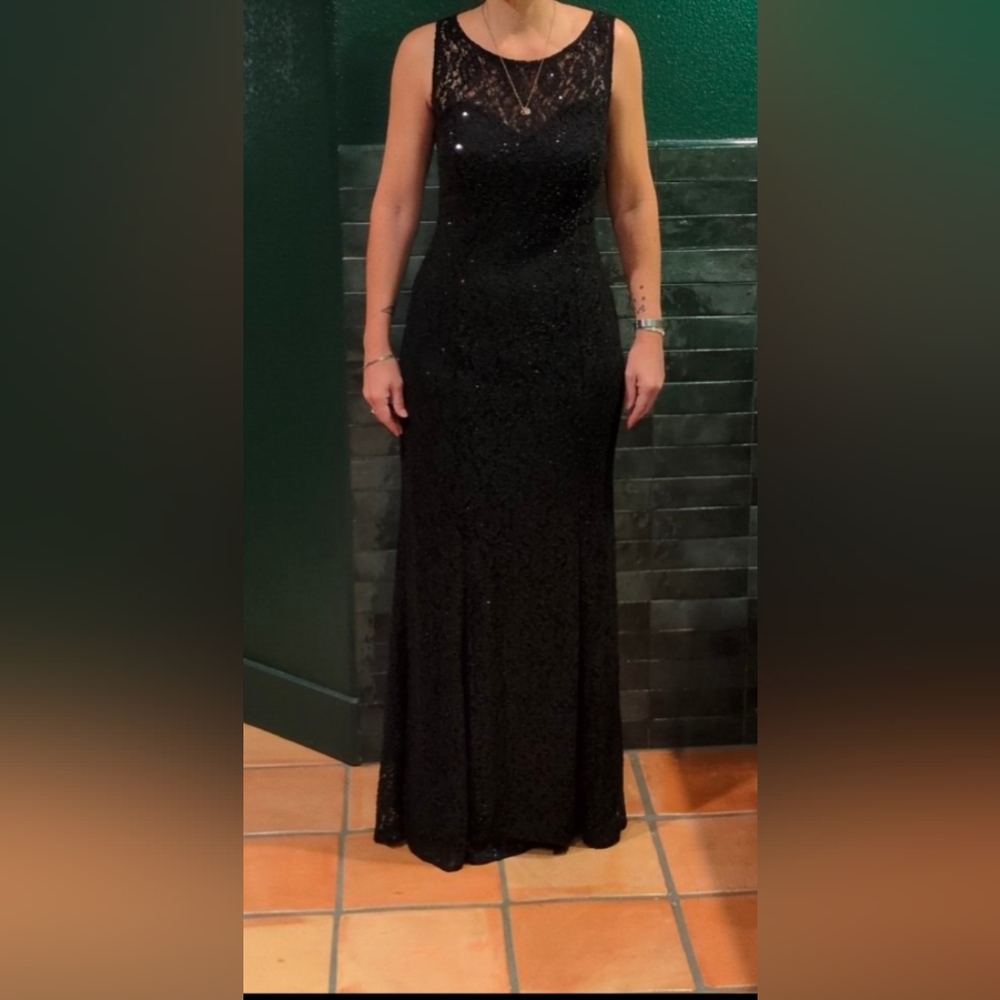 Black lace and sequin prom dress